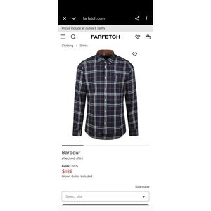 Barbour‎ Mens 3XL XXL Blue Plaid Tailored Fit Long Sleeve Button Down Shirt